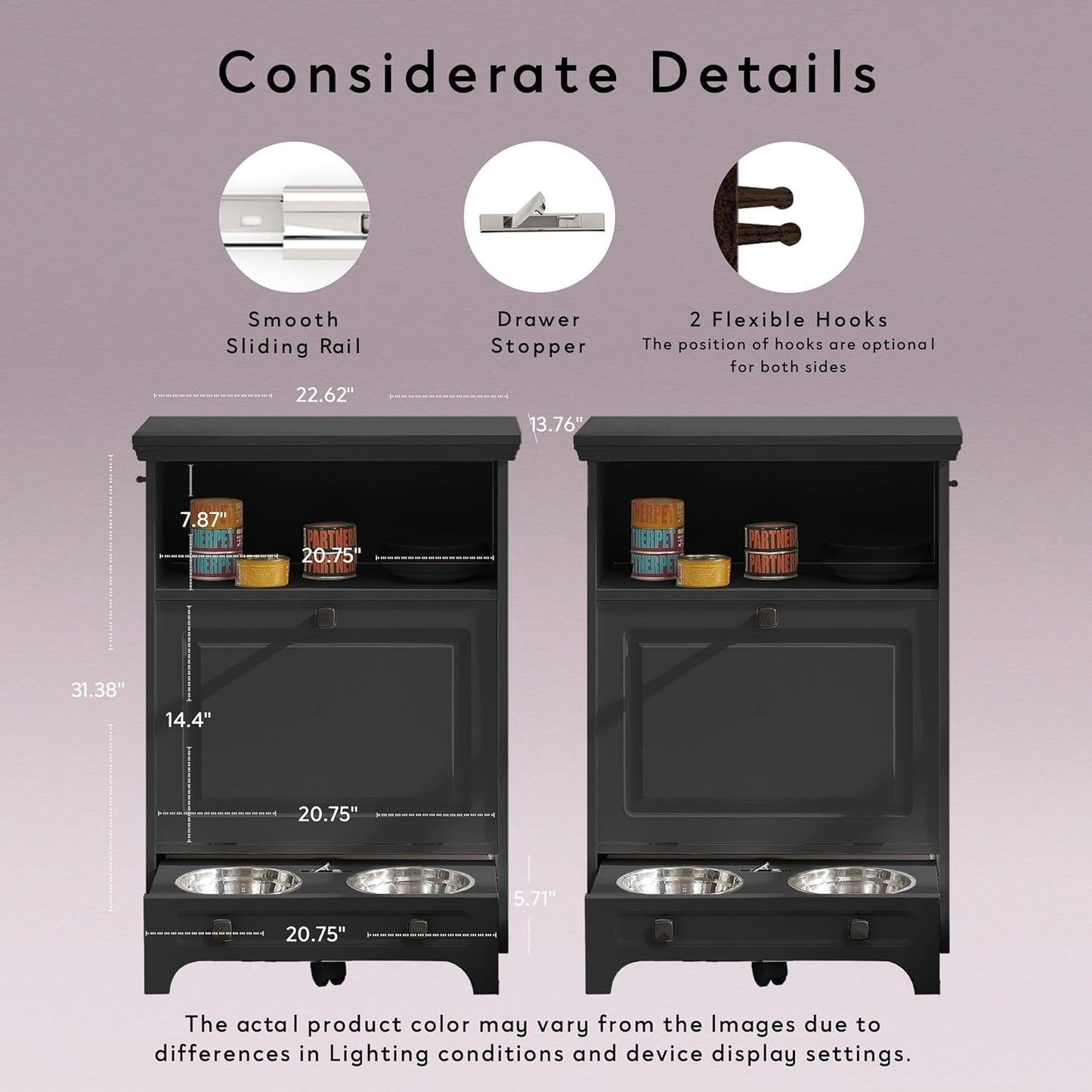 Station d'alimentation pour chiens Roomfitters avec 2 gamelles surélevées et armoire d'alimentation inclinable pour animaux de compagnie