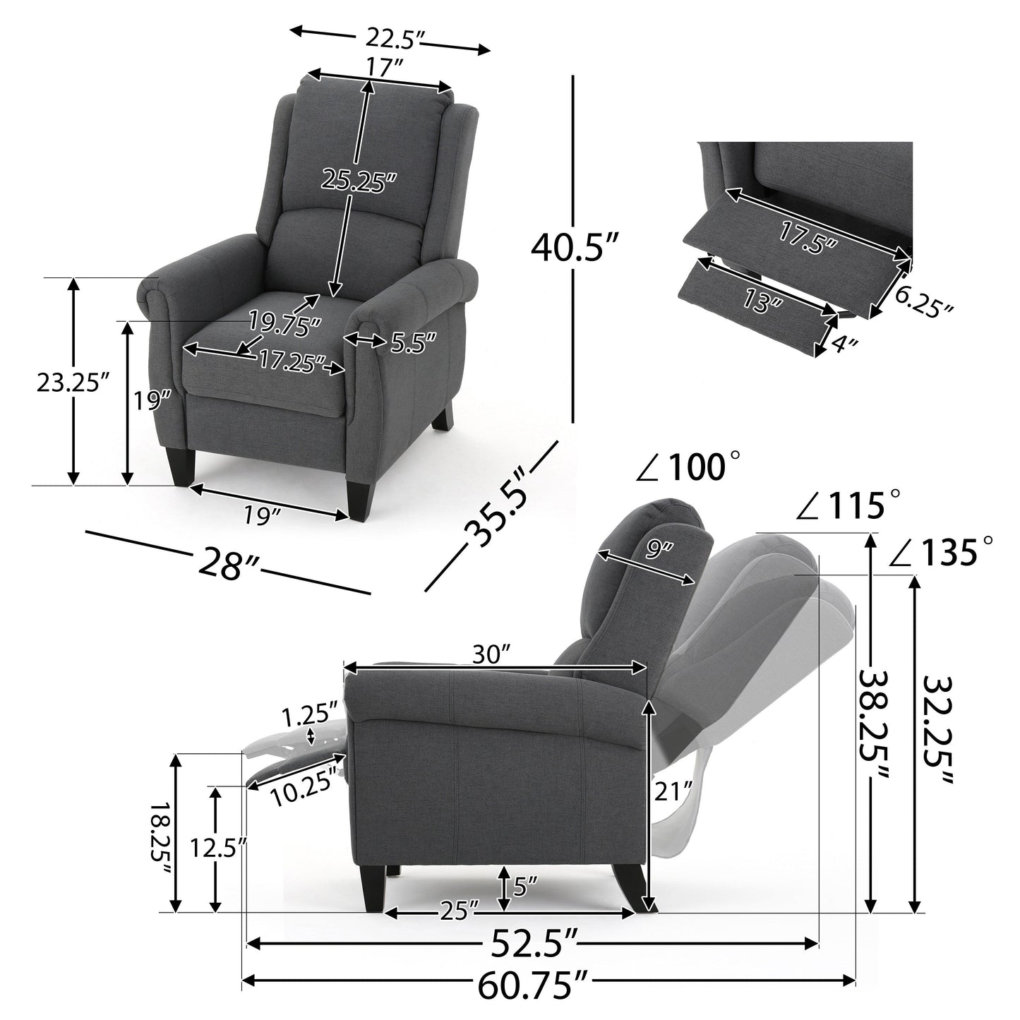 Fauteuil inclinable en cuir PU ultra-confortable Roomfitters, fauteuil inclinable luxueux pour salon ou chambre à coucher