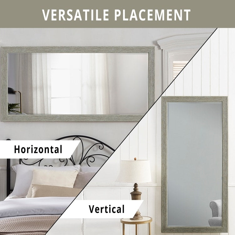 Miroir rustique pleine longueur - 66 x 32 cm, cadre rectangulaire en bois, miroir intégral pour salon, chambre à coucher