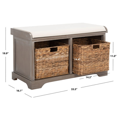 Banc de rangement tressé marron Euphemia de SAFAVIEH - 33,5 x 16,1 x 19,9 - 34 L x 16 P x 20 H