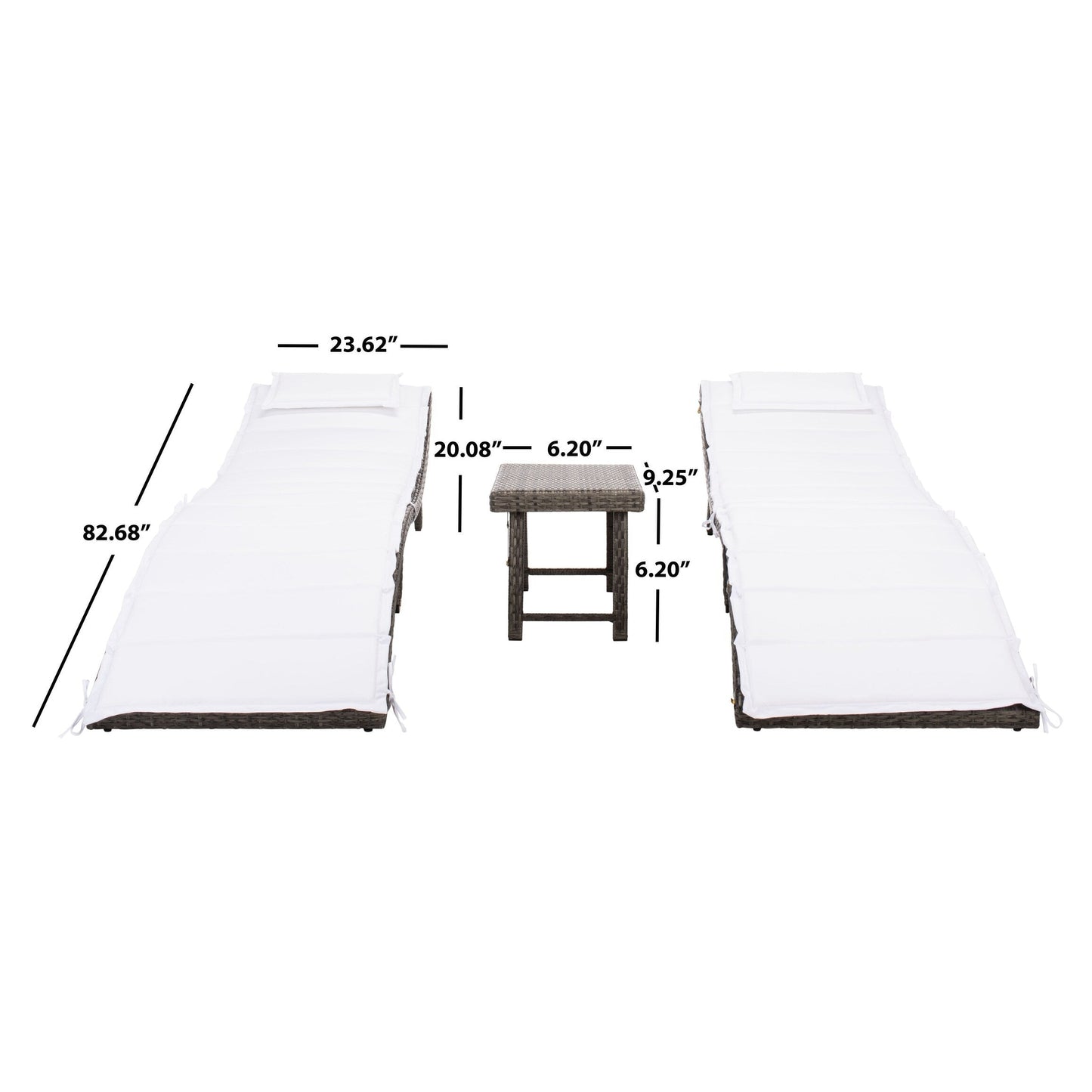 Ensemble de chaises longues d'extérieur Blaguna 3 pièces SAFAVIEH - 83 L x 20 P x 24 H