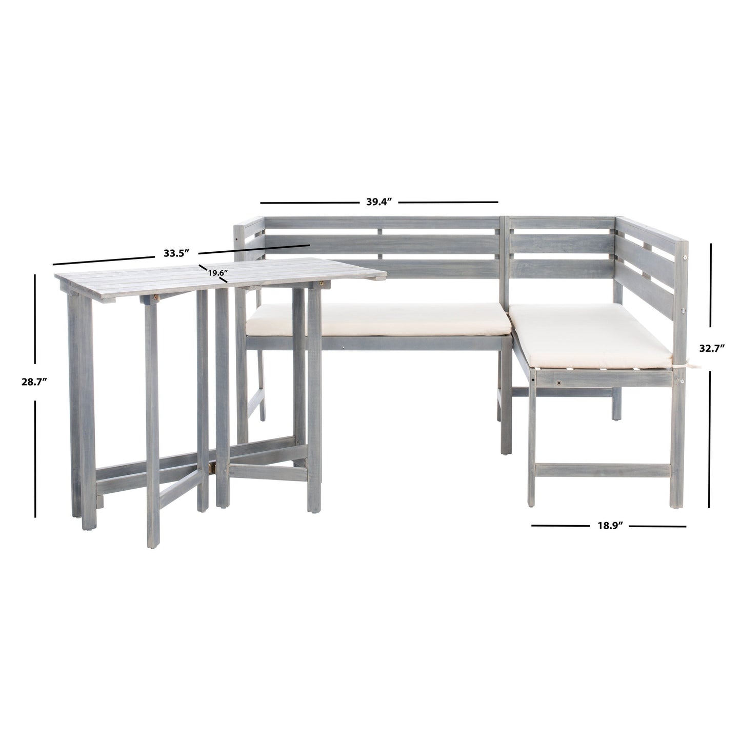 Ensemble de salon d'angle d'extérieur Kenna 3 pièces pour balcon SAFAVIEH - 39 L x 19 P x 33 H