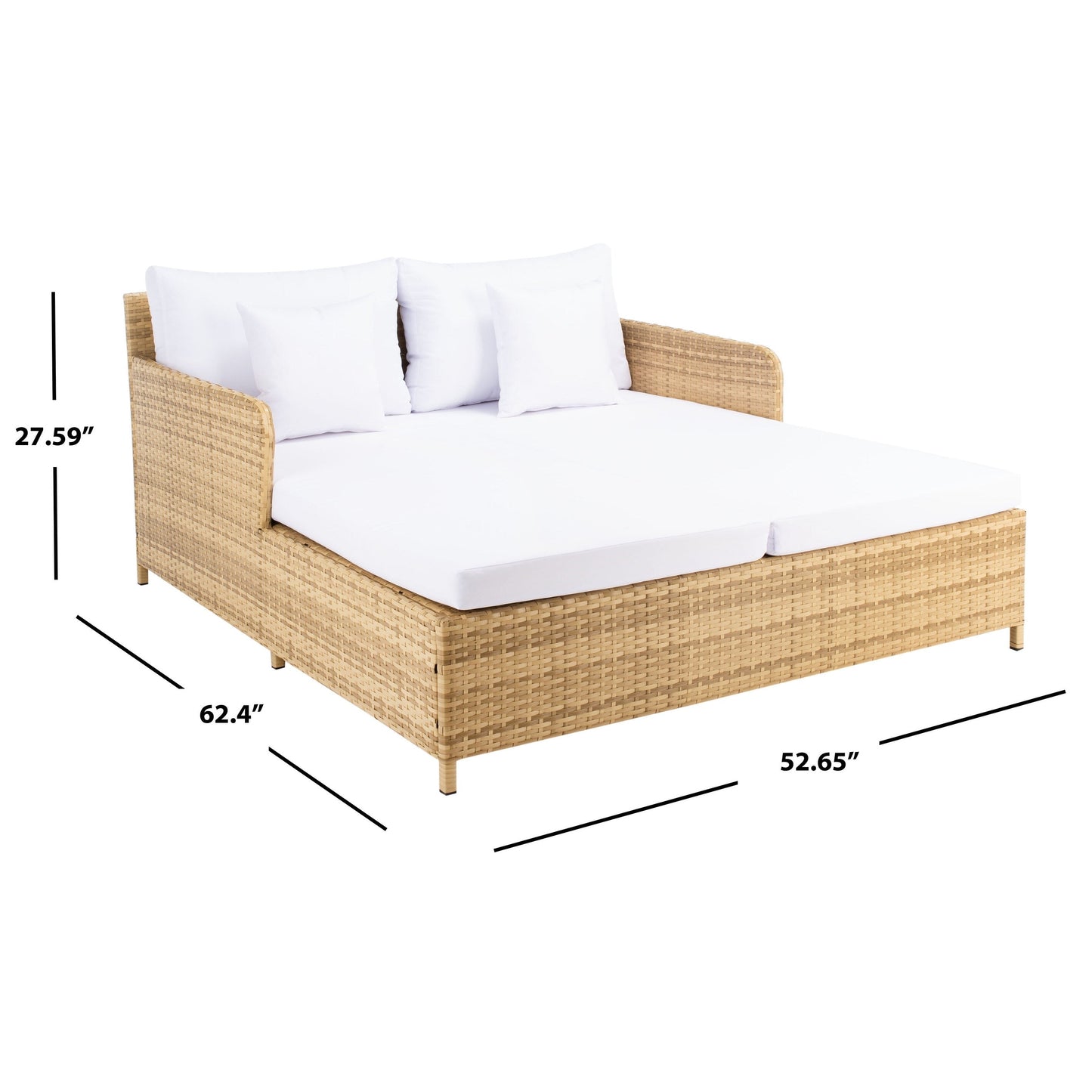 Lit de repos d'extérieur SAFAVIEH Taniyah en osier avec oreiller et coussins - 53 L x 28 P x 62 H