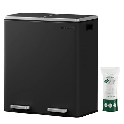Poubelle double SONGMICS, 16 gallons, en acier inoxydable, noire