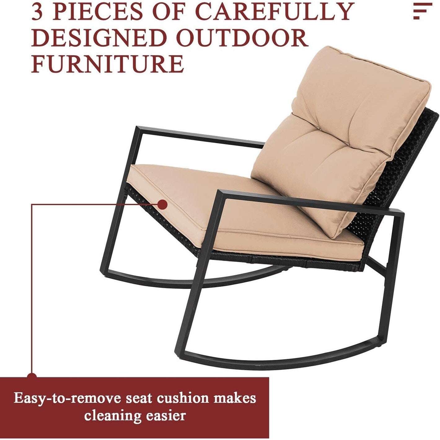 Ensemble bistrot à bascule d'extérieur en métal noir SUNCROWN 3 pièces