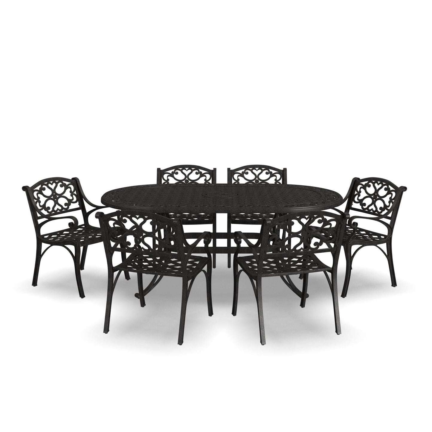 Ensemble de salle à manger d'extérieur en aluminium bronze Sanibel 7 pièces avec table à manger ovale de 72 pouces et six fauteuils par Homestyles