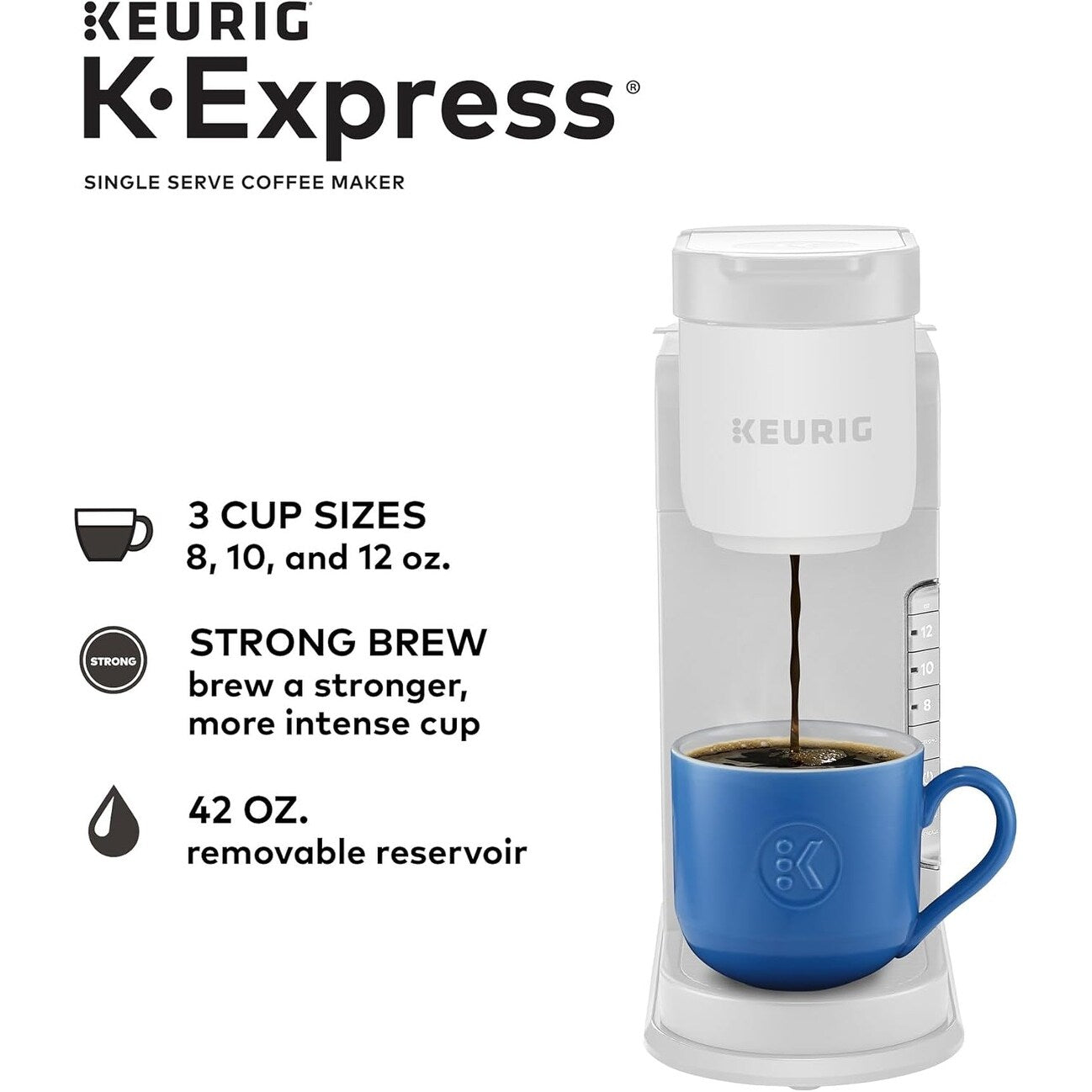 Cafetière K-Cup à dose unique, 3 tailles d'infusion, infusion forte, réservoir de 42 oz, pierre chaude