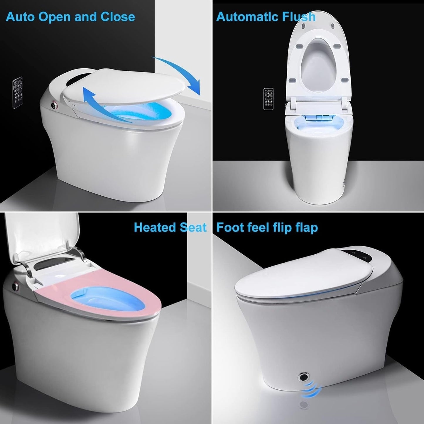 Toilettes intelligentes, bidet monobloc pour salle de bain, toilettes allongées modernes avec eau chaude, double chasse d'eau automatique, fonctionnement par capteur de pied