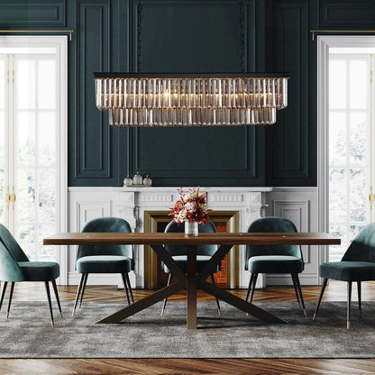 Lustre contemporain en cristal gris fumé et noir de 47 po, design linéaire à deux niveaux, luminaire suspendu pour îlot de cuisine et salle à manger.