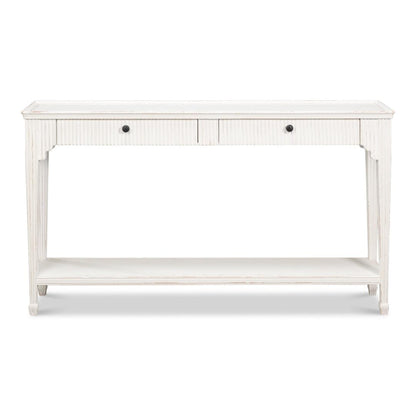 Table console de transition côtelée blanche