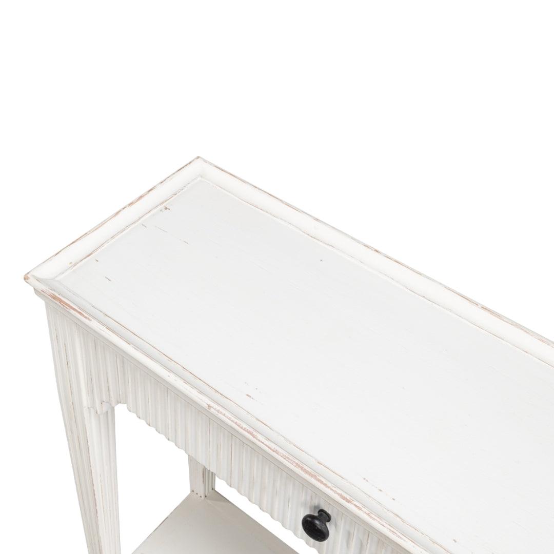 Table console de transition côtelée blanche
