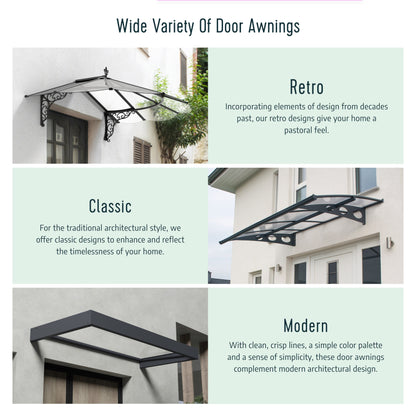 Auvent de porte et de fenêtre transparent gris Sophia de 3 pi