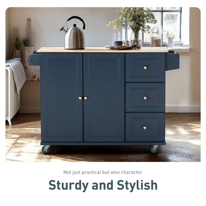 Desserte de cuisine Sophia &amp; William avec abattant et plateau en bois d'hévéa, chariot de cuisine roulant avec grand meuble de rangement