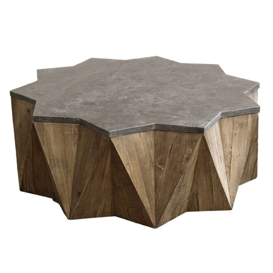 Table basse avec plateau en marbre Bluestone et base en étoile