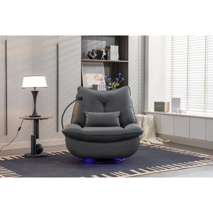 Fauteuil inclinable pivotant et électrique avec haut-parleurs Bluetooth, support de téléphone, ports de chargement USB et Type-C, rangement dissimulé dans les accoudoirs