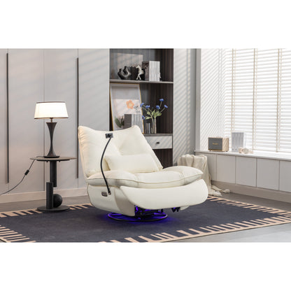 Fauteuil inclinable pivotant et électrique avec haut-parleurs Bluetooth, support de téléphone, ports de chargement USB et Type-C, rangement dissimulé dans les accoudoirs