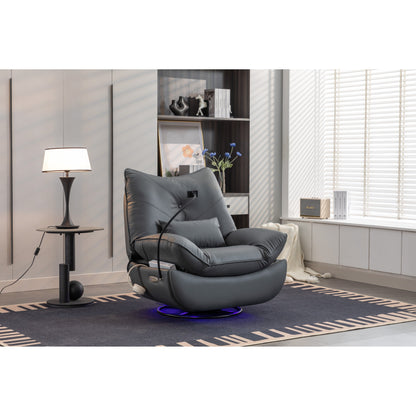 Fauteuil inclinable pivotant et électrique avec haut-parleurs Bluetooth, support de téléphone, ports de chargement USB et Type-C, rangement dissimulé dans les accoudoirs