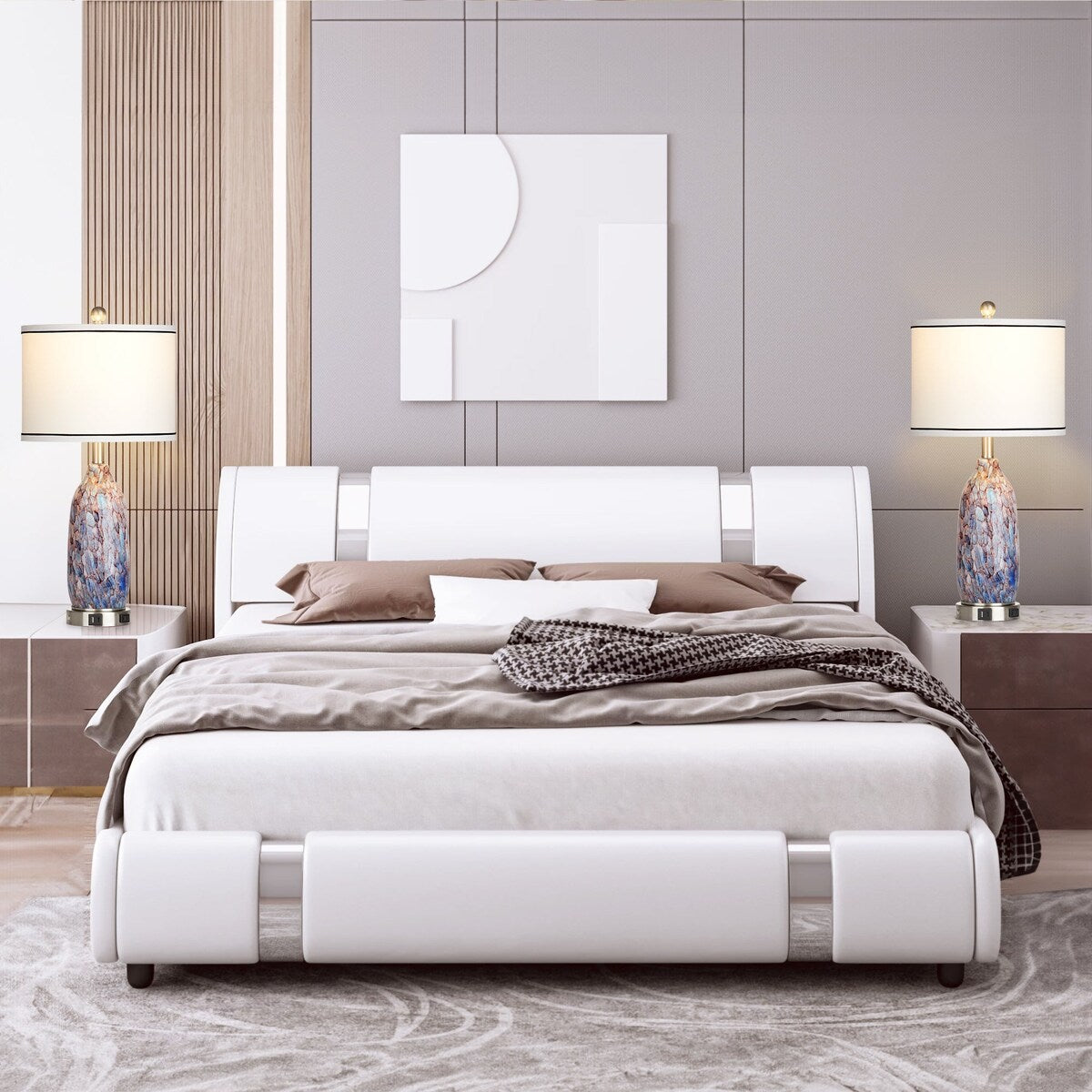 Lampe de table 2 en 1 avec veilleuse en verre indigo, ports de charge, prise secteur, abat-jour tambour, variateur tactile (lot de 2)