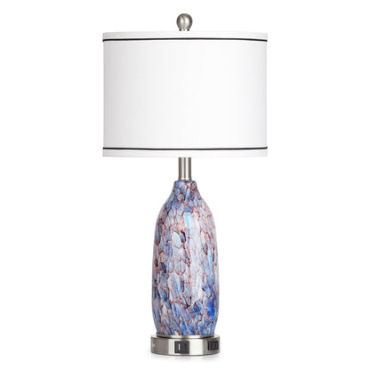 Lampe de table 2 en 1 avec veilleuse en verre indigo, ports de charge, prise secteur, abat-jour tambour, variateur tactile (lot de 2)