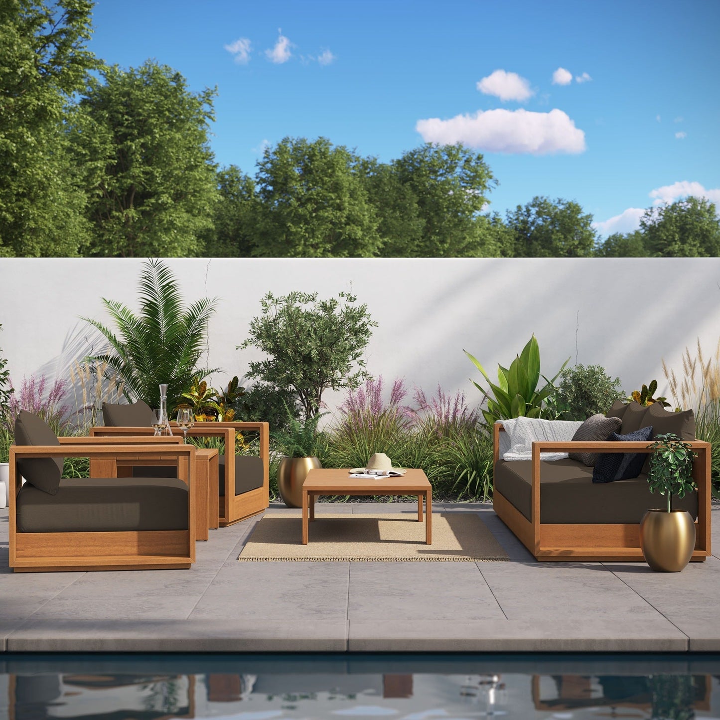 Ensemble de meubles de patio extérieur en bois d'acacia Tahoe 5 pièces