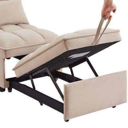 Canapé-lit simple pliant en velours taupe 68,5 avec dossier réglable et oreillers pour le salon