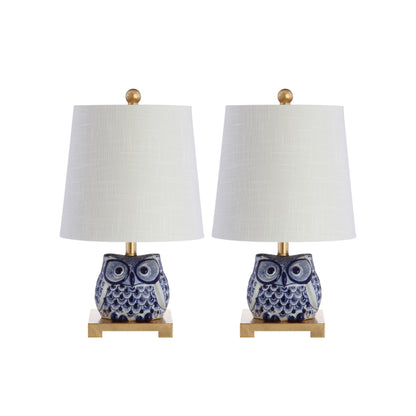 Mini lampe de table en céramique Tiki 16, bleu/blanc (lot de 2) par JONATHAN Y