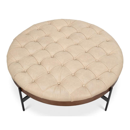 Pouf touffeté rustique en cuir pleine fleur