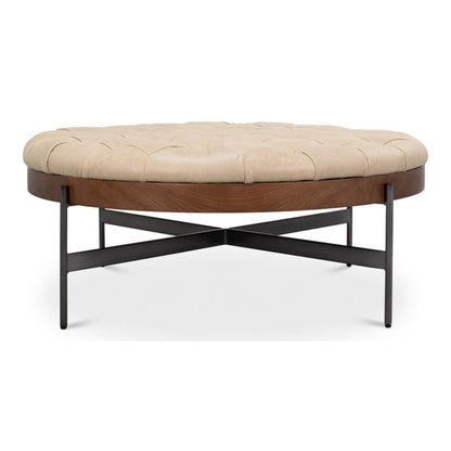 Pouf touffeté rustique en cuir pleine fleur
