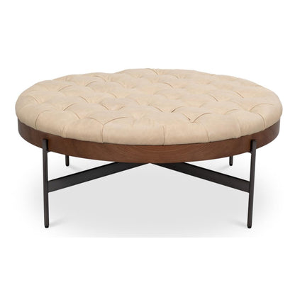Pouf touffeté rustique en cuir pleine fleur