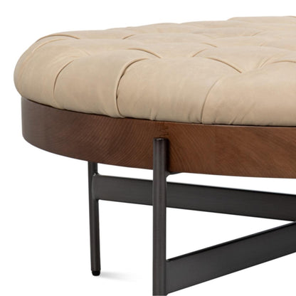 Pouf touffeté rustique en cuir pleine fleur