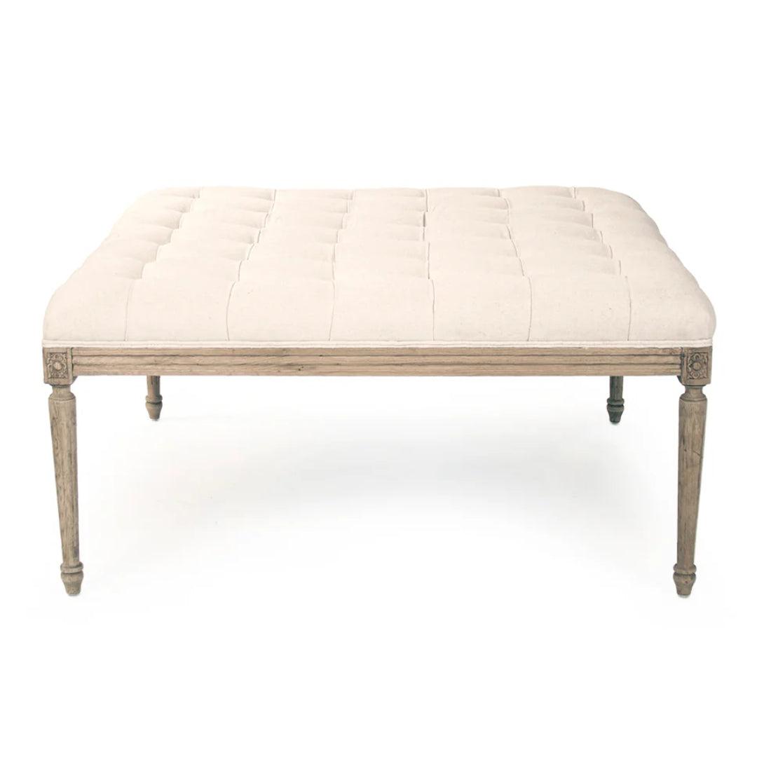 Ottoman capitonné blanc cassé style shabby chic