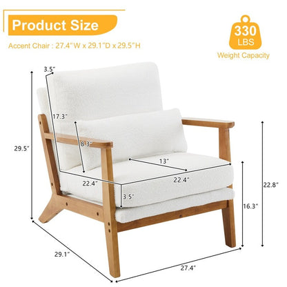 Fauteuil d'appoint rembourré en lin mélangé avec pieds en bois et un coussin beige
