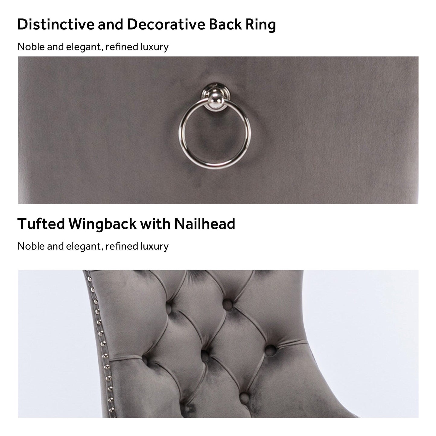 Chaise de salle à manger capitonnée en velours avec pieds en bois massif, lot de 6