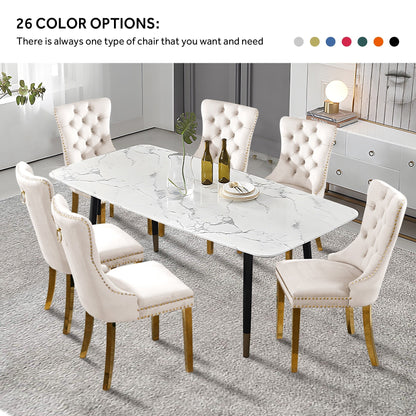 Chaise de salle à manger capitonnée en velours avec pieds en bois massif, lot de 6