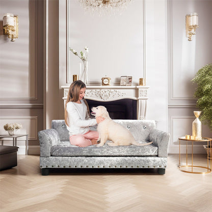 Lit pour animal de compagnie en velours capitonné avec coussin amovible