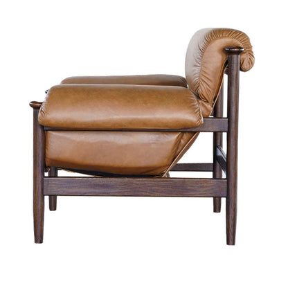 Fauteuil moderne en cuir avec cadre en noyer