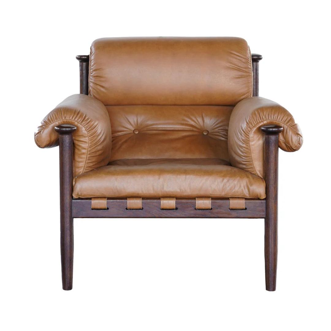 Fauteuil moderne en cuir avec cadre en noyer