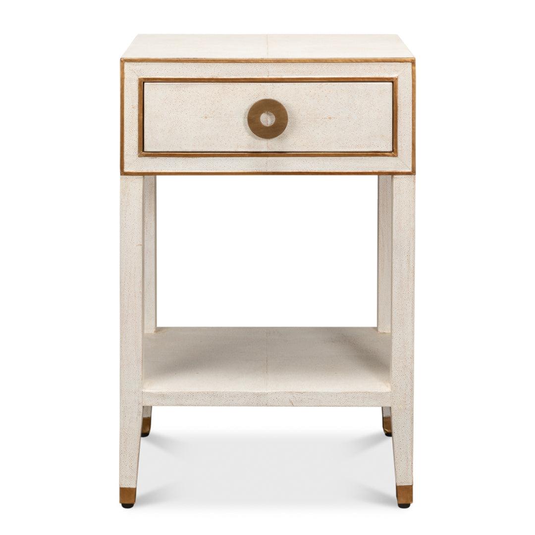 Table de chevet en galuchat blanc et laiton