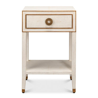 Table de chevet en galuchat blanc et laiton