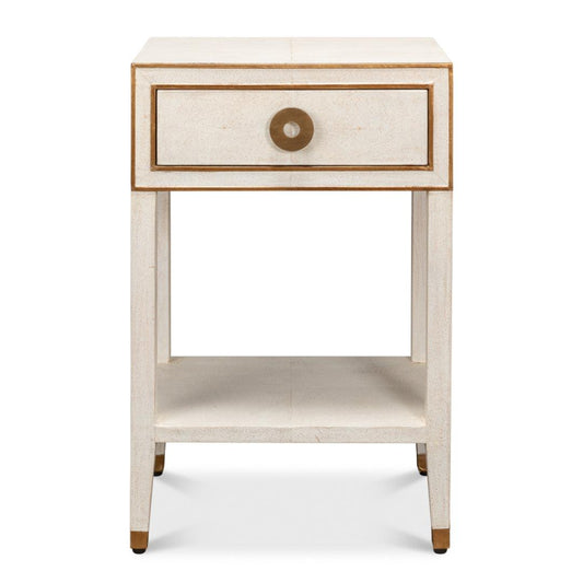 Table de chevet en galuchat blanc et laiton