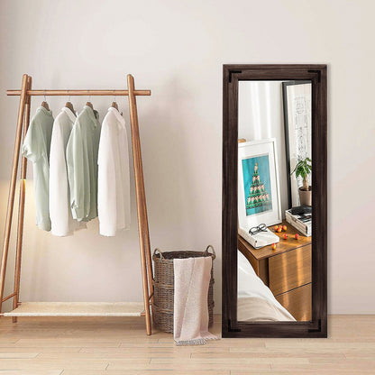 Miroir de sol rustique de style ferme avec cadre en bois - 65 x 24