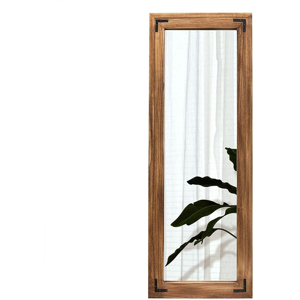 Miroir de sol rustique de style ferme avec cadre en bois - 65 x 24