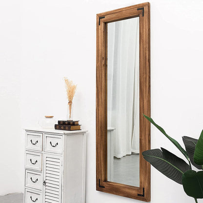 Miroir de sol rustique de style ferme avec cadre en bois - 65 x 24