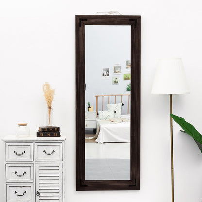 Miroir de sol rustique de style ferme avec cadre en bois - 65 x 24