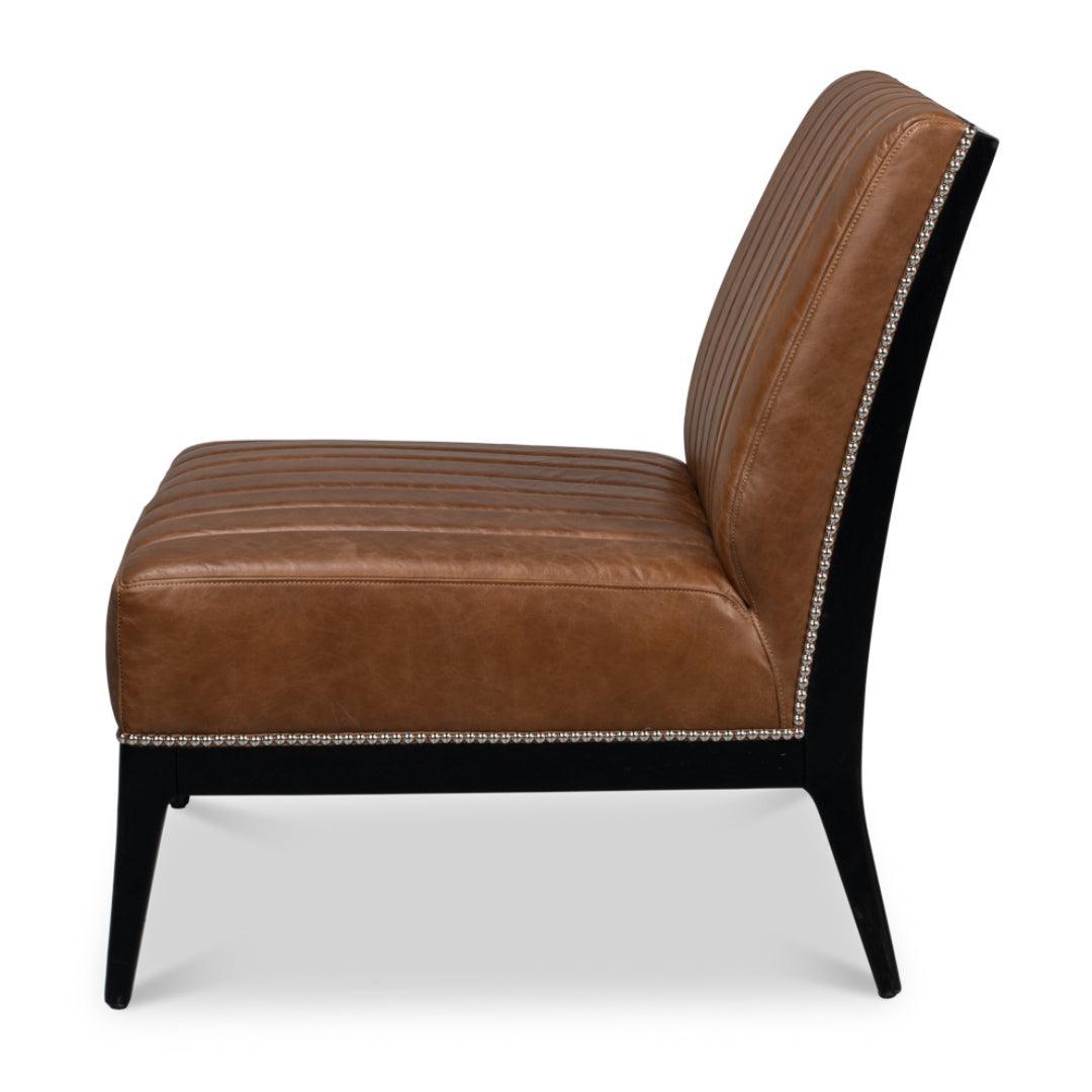 Fauteuil chausson moderne en cuir marron