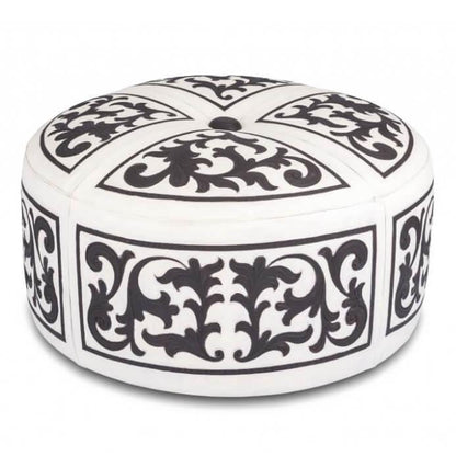 Pouf baroque rond en cuir à volutes
