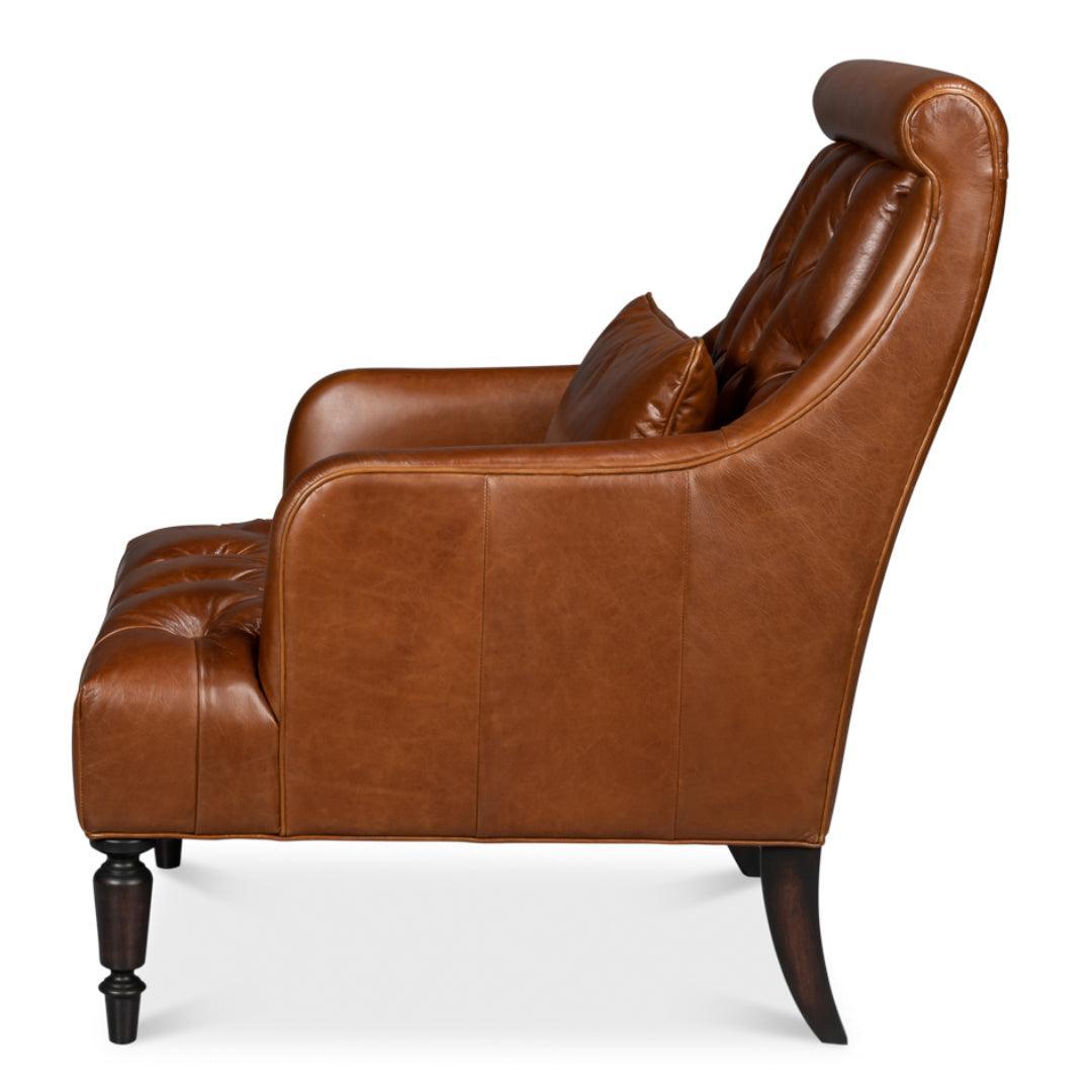 Fauteuil d'appoint en cuir marron capitonné