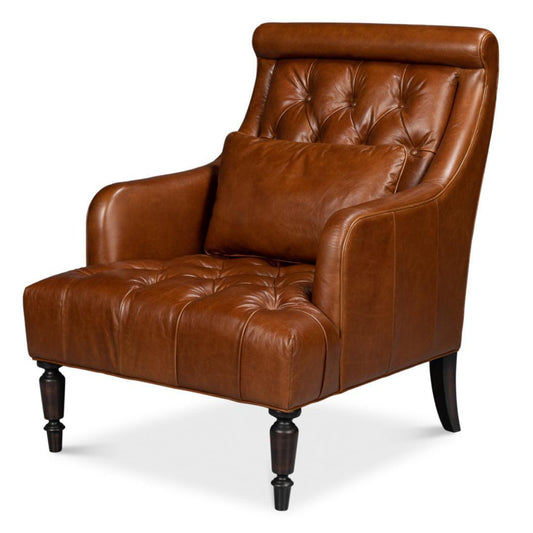 Fauteuil d'appoint en cuir marron capitonné