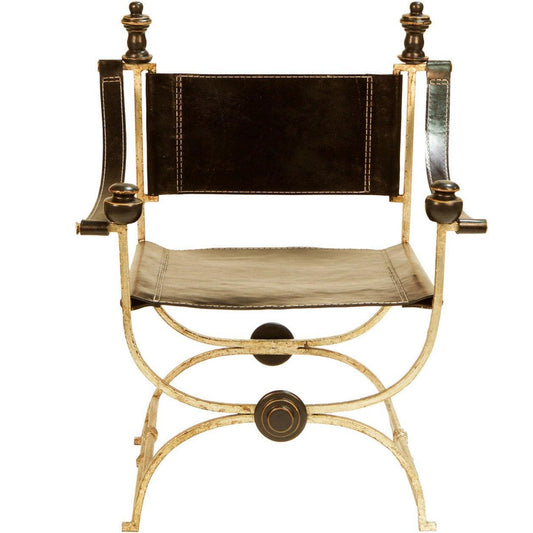 Fauteuil d'appoint de réalisateur en cuir noir et acier