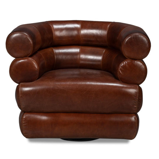 Chaise pivotante en cuir marron Newark